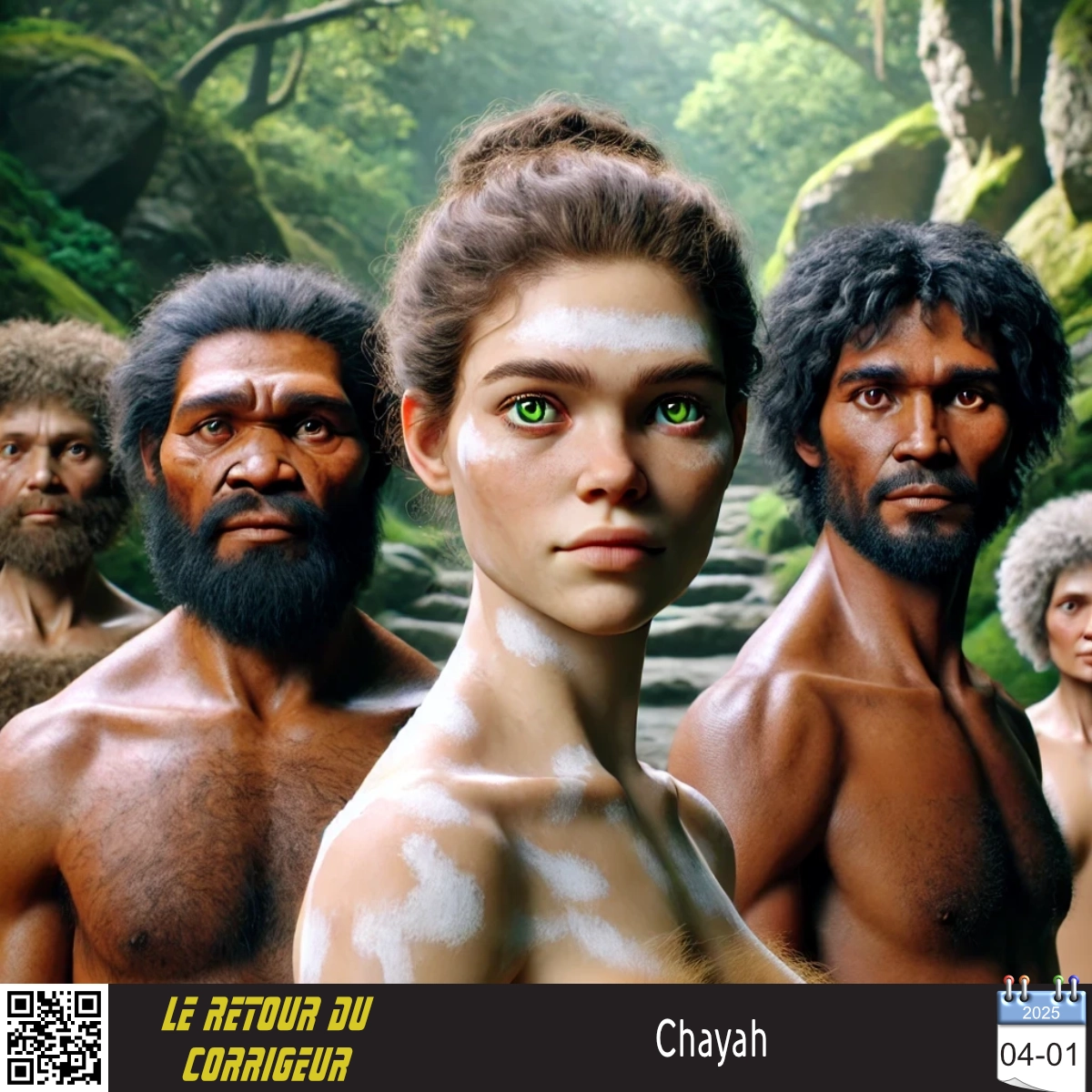 Une femme néandertalienne et trois hommes sapiens