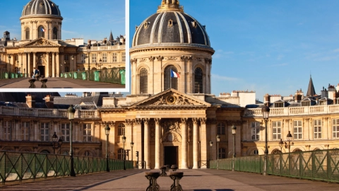 L’institut de France original et nettoyé, illustrant la retouche photo.
